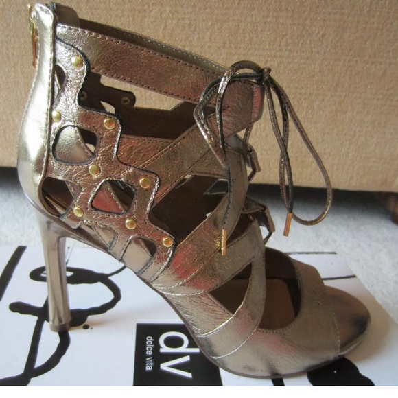 Dolce Vita Safia Gold Copper Lace Up High Heels Sandals Sz 8.5 - Picture 4 of 7